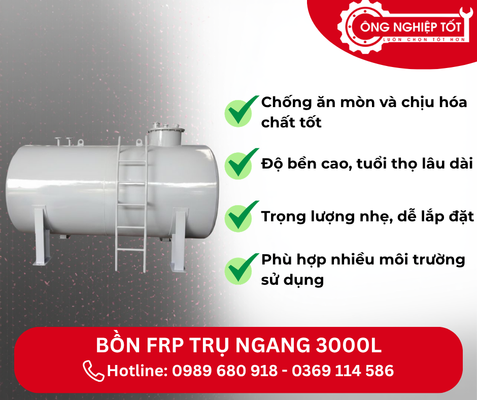 Những ưu điểm nổi bật của Bồn FRP Trụ Ngang 3000L
